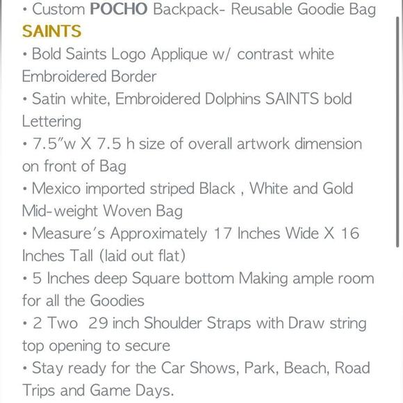 ⚜️ Saints Poncho Backpack ⚜️ - Handbag NWOT - Picture 5 of 5